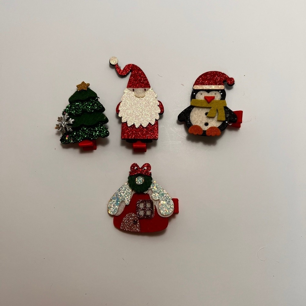 Unbranded Hair Clips Kids OS Red Green Excellent Christmas Glitter Felt 4pc Set